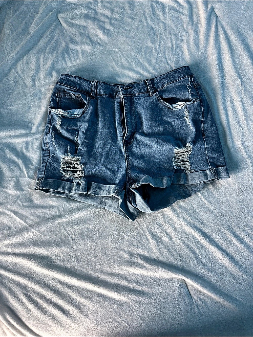 SHEIN Curve Distressed Denim Jean Shorts Blue Size 1XL